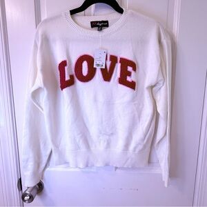 32 Degrees Cozy White and Red Crew Neck Sweater